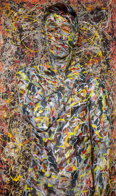 Trina Merry’s interpretation of Jackson Pollock’s painting “No., 5, 1948” which famously sold for $140,000,000. Trina’s version, which includes model Roberto Aguair camouflaged into the painting, is appropriately named "$140,000,000." (PRNewsfoto/Romio)