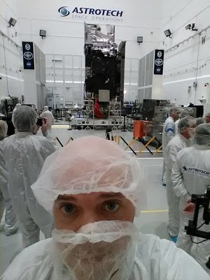 Selfie of Meteorologist Mark Baldwin with the GOES-S satellite at the Astrotech Space Operations Center in Titusville, Fla. Photo courtesy of Mark Baldwin.